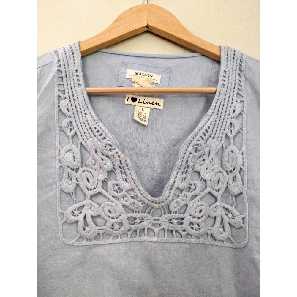 Malvin I Love Linen Embroidered Blue Tunic Dress - Picture 3 of 8